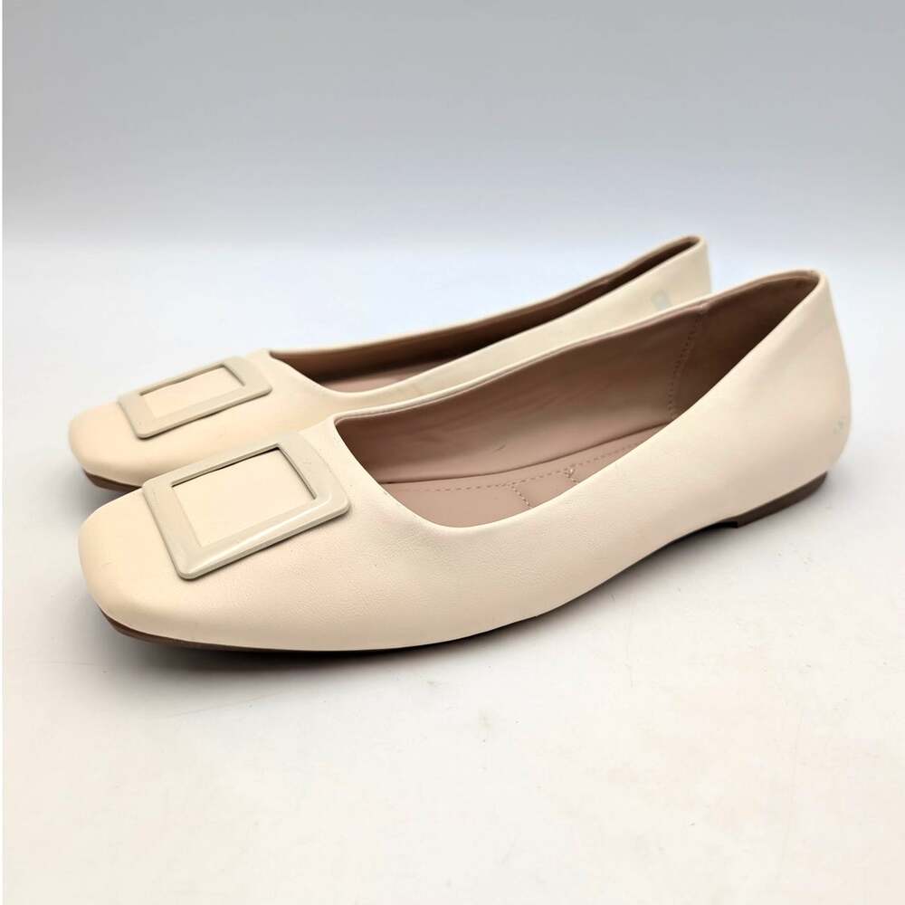 Journee Collection Zimia Square Toe Buckle Flats Women's Beige Size US8M EU38